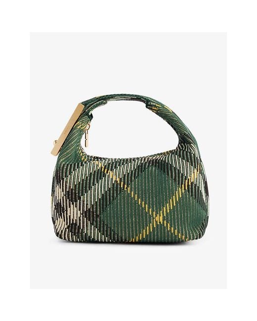 Burberry Green Check-pattern Woven Top-handle Bag