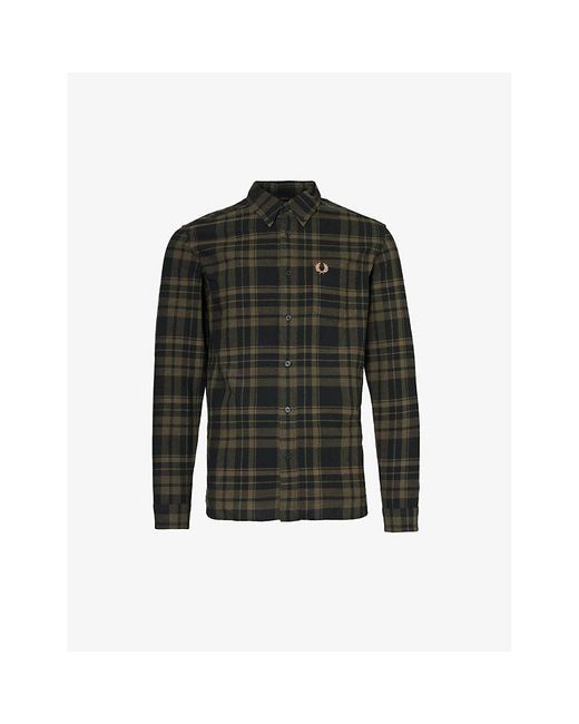 Fred Perry Black Logo-embroidered Tartan-pattern Cotton Shirt for men