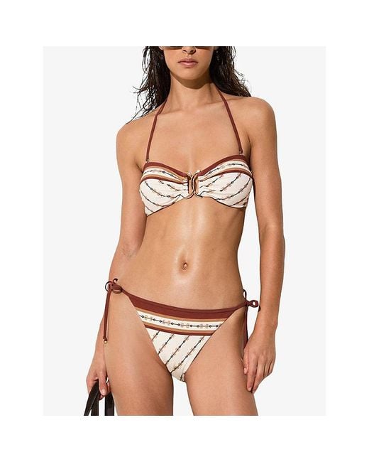 Reiss White Johannah Chain-Print Bandeau Bikini Top