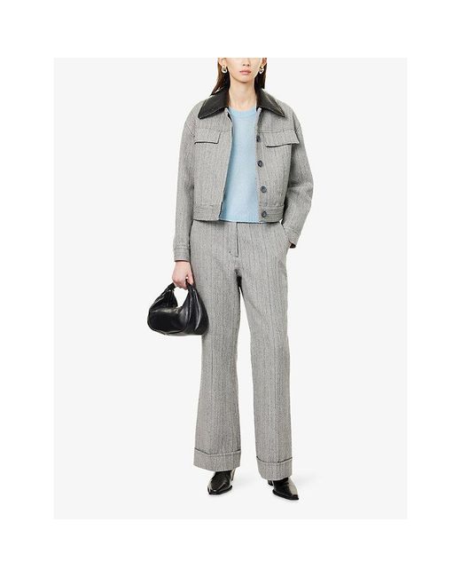 ME+EM Blue Capped-Sleeve Merino Wool And Cashmere-Blend Top