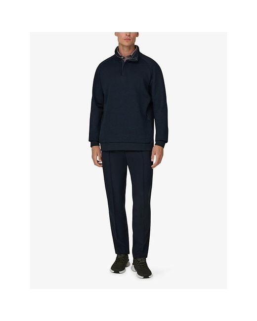 Boggi Blue Half-Zip Stretch-Cotton Sweatshirt for men