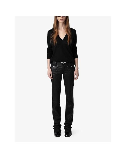 Zadig & Voltaire Black Rivy Embroidered-Wings Cashmere Jumper