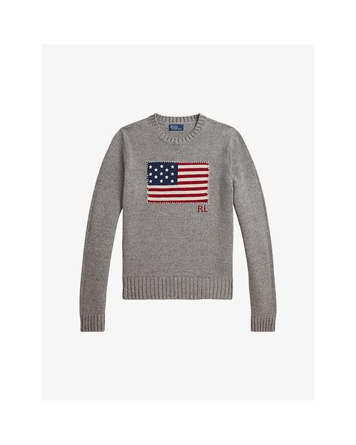 Polo Ralph Lauren Gray American-Flag Knitted Cotton Jumper