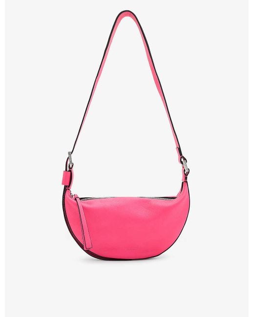 AllSaints Pink Half Moon Logo-debossed Leather Cross-body Bag