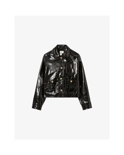 Claudie Pierlot Collared Relaxed-Fit Leather Jacket in Black | Lyst