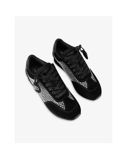 Kurt Geiger Black Chelsea Crystal Tag Embellished And Suede Trainers