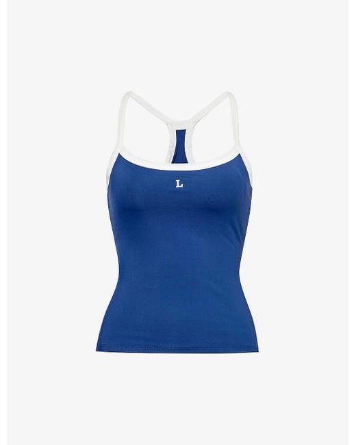Lounge Underwear Blue Varsity Contrast-trim Stretch-woven Top