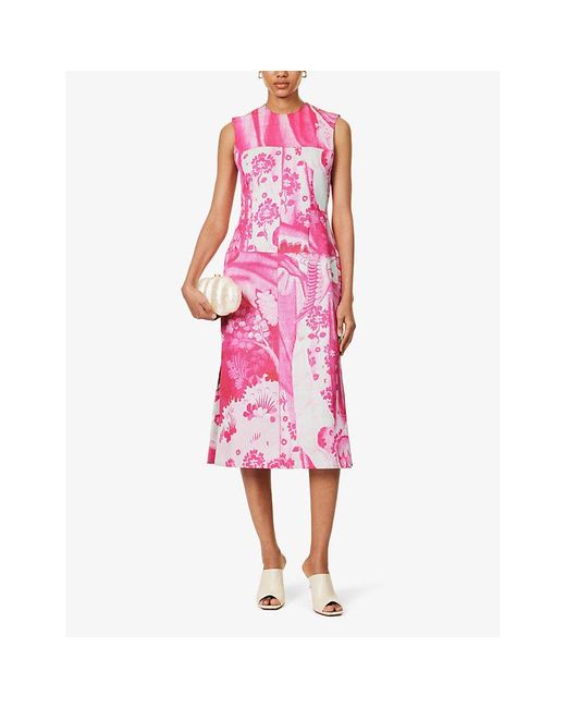Erdem Pink Floral-pattern Sleeveless Cotton-blend Midi Dress