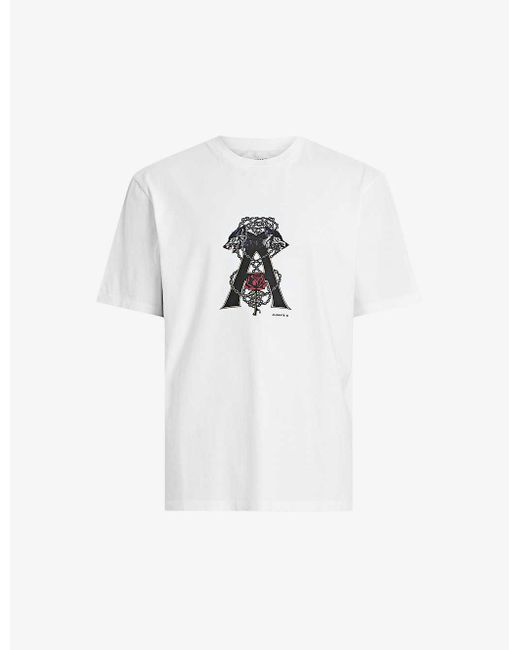 AllSaints White Wulfane Graphic-print Organic-cotton T-shirt X for men