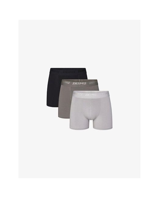 Skims Black Branded-Waistband 3In Pack Of Three Stretch-Modal Boxer Briefs for men