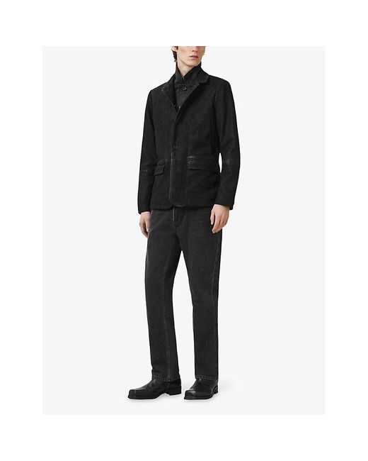 AllSaints Black Survey Double-Layered Leather Blazer for men