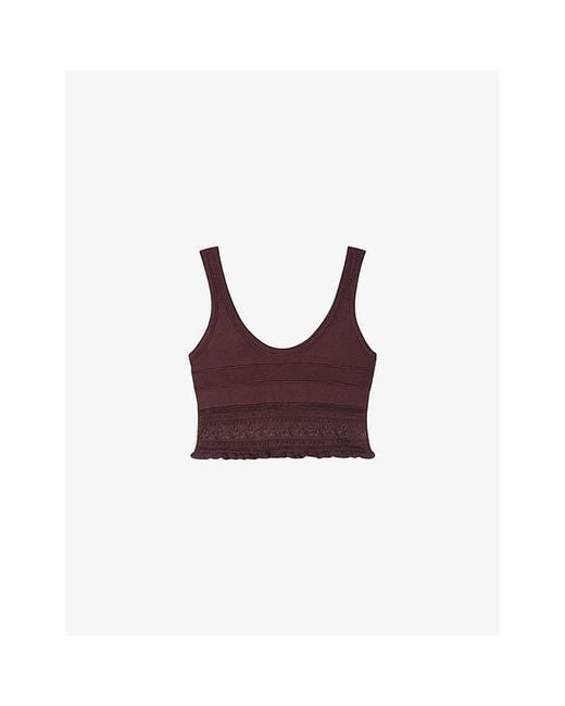 Sandro Brown Scoop-Neck Cropped Knitted Top