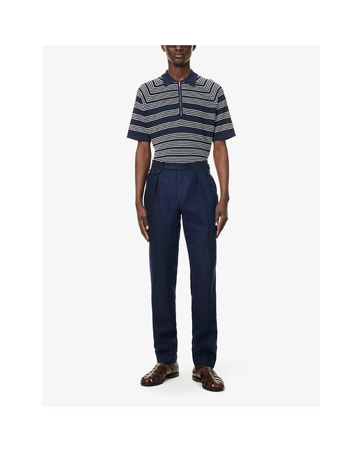 Polo Ralph Lauren Blue Pleated Straight-leg Slim-fit Linen Trousers for men