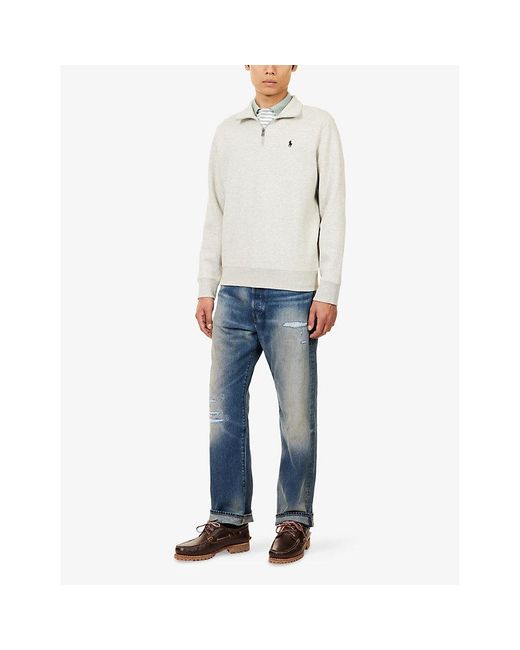 Polo Ralph Lauren White Embroidered-Logo Long-Sleeve Cotton-Jersey Sweatshirt for men