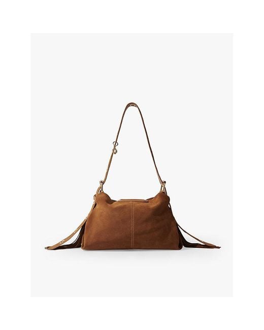 Maje Brown Miss M Tassel-Embellished Suede Shoulder Bag