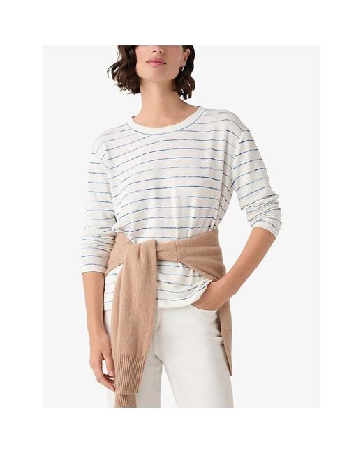 The White Company White Striped Long-Sleeved Stretch-Jersey T-Shirt