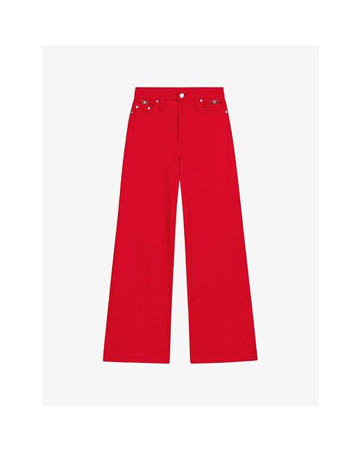 Maje Red Clover-embellished Wide-leg High-rise Stretch-denim Jeans