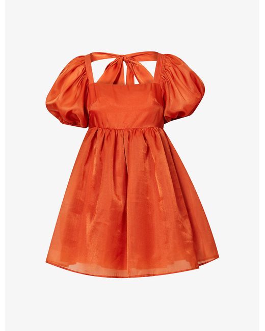 Amy Lynn Orange Bow-trim Woven Mini Dress