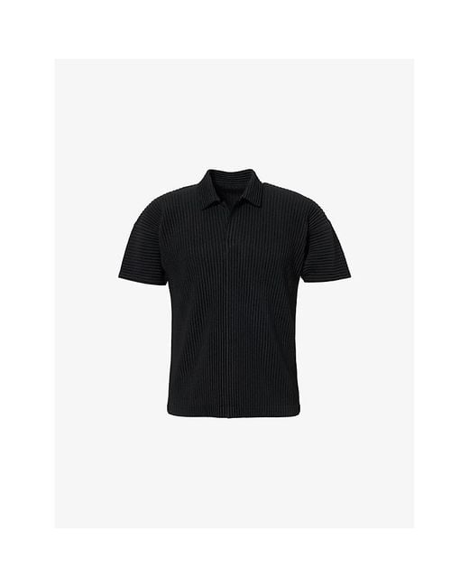 Homme Plissé Issey Miyake Black Bascis V-Neck Regular-Fit Knitted Polo Shirt for men
