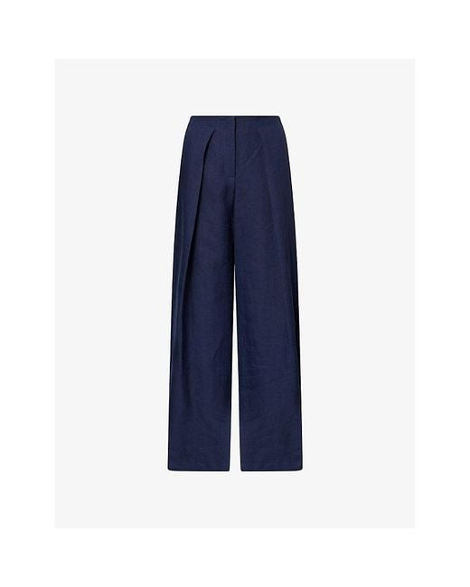 Twp Blue Demie Pleated Linen Trousers