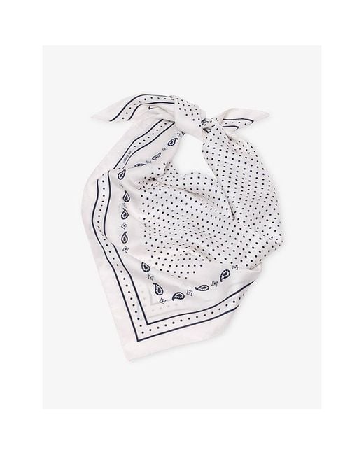 Maje White Polka Dot-Print Silk-Twill Scarf