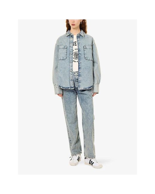 Anine Bing Blue Kate High-Rise Straight-Leg Denim Jeans
