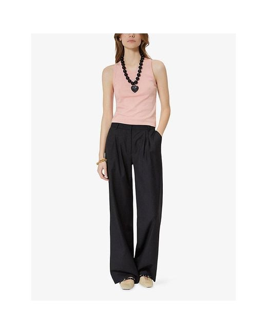 The Kooples Pink Sleeveless Logo-Embroidered Cotton T-Shirt