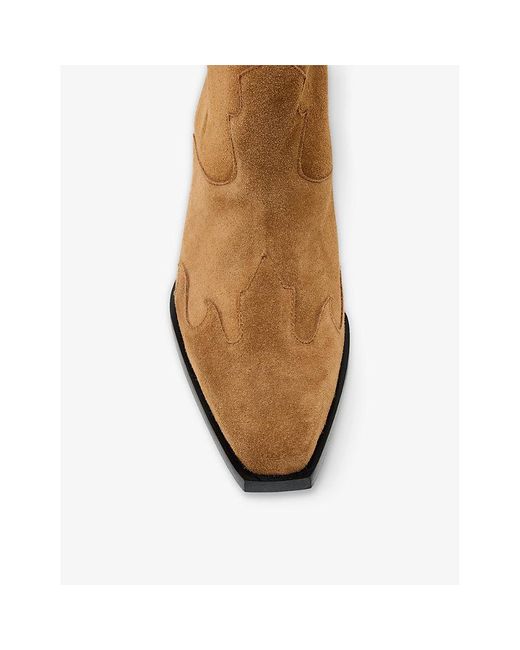 AllSaints Brown Dolly Western Embroidered Suede Knee-High Heeled Boots