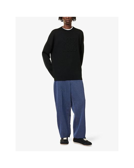 Loewe Black Anagram Crewneck Stretch-Wool Blend Jumper for men