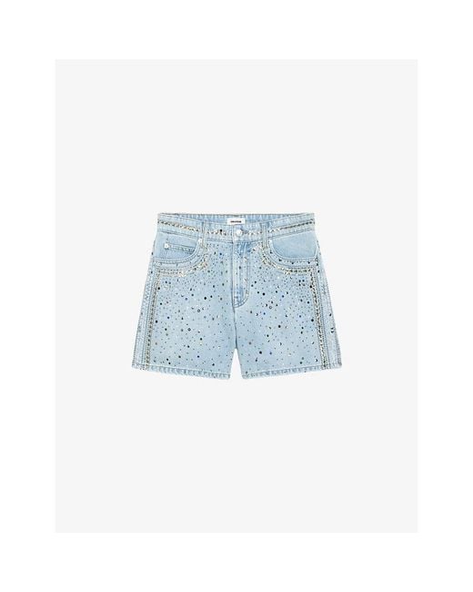 Zadig & Voltaire Blue Sadys Stud-Embellished Stretch-Denim Shorts