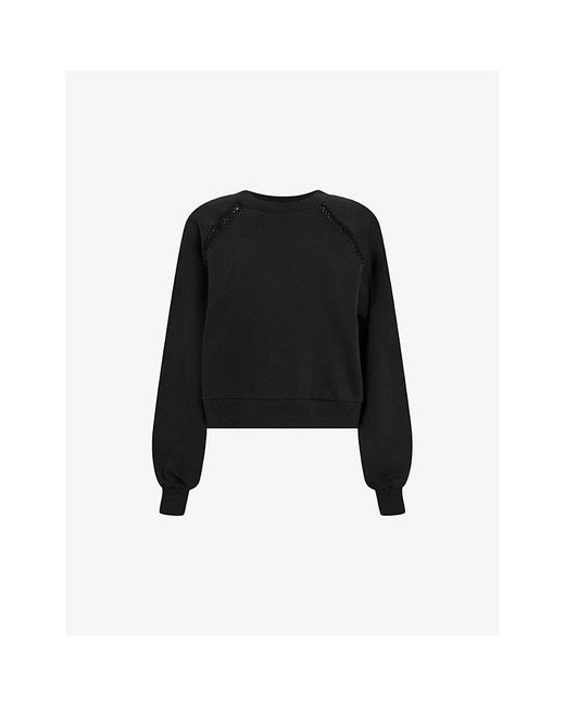 AllSaints Black Ewelina Ladder-trim Relaxed-fit Organic-cotton Sweatshirt