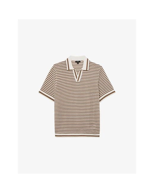 Reiss Natural Carlford Stripe-Print Cotton And Linen-Blend Polo for men