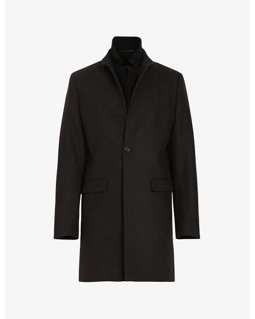 AllSaints Black Centinel Notch-lapel Double-layered Recycled-wool Coat for men