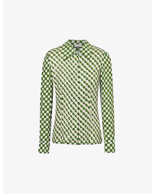 Dries Van Noten Green Sequin-embellished Checked Woven Shirt