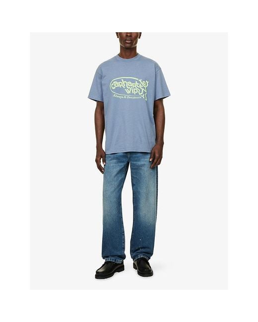 Carhartt Blue Logo-Print Relaxed-Fit Cotton T-Shirt for men