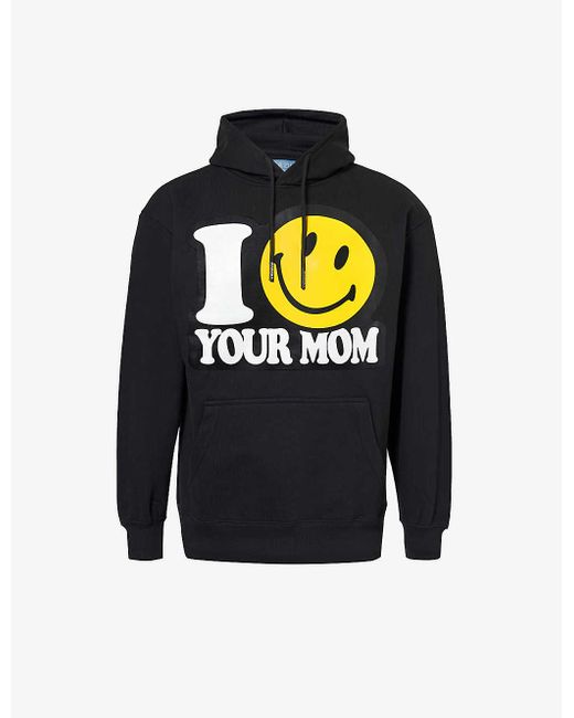 Market Blue Smiley Your Mom Graphic-print Cotton-jersey Hoody for men