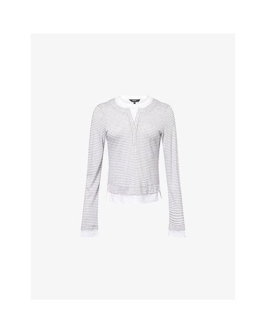 ME+EM White Layered Striped Woven Top