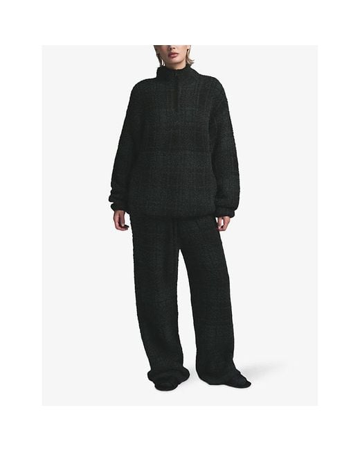 Skims Black Check-Print Quarter-Zip Fluffy-Knit Jumper