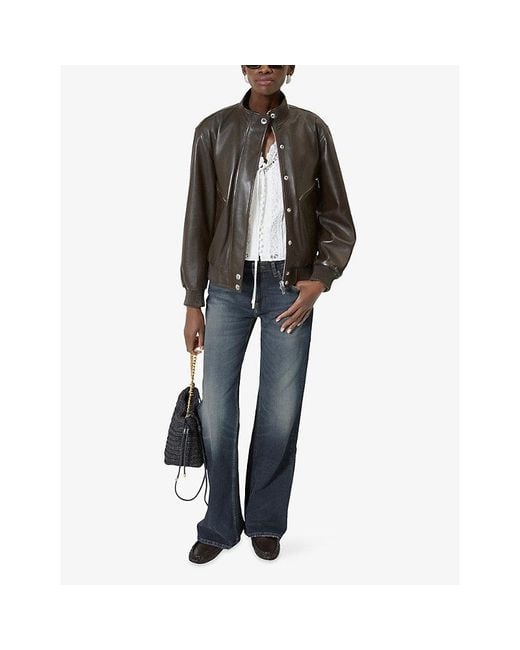 The Kooples Brown Stand-Collar Leather Jacket