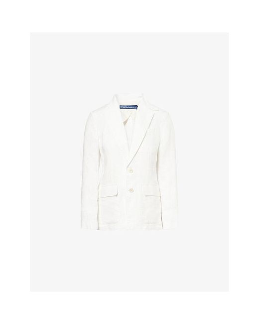 Polo Ralph Lauren White Two Flap-Pockets Notch-Lapels Linen Blazer