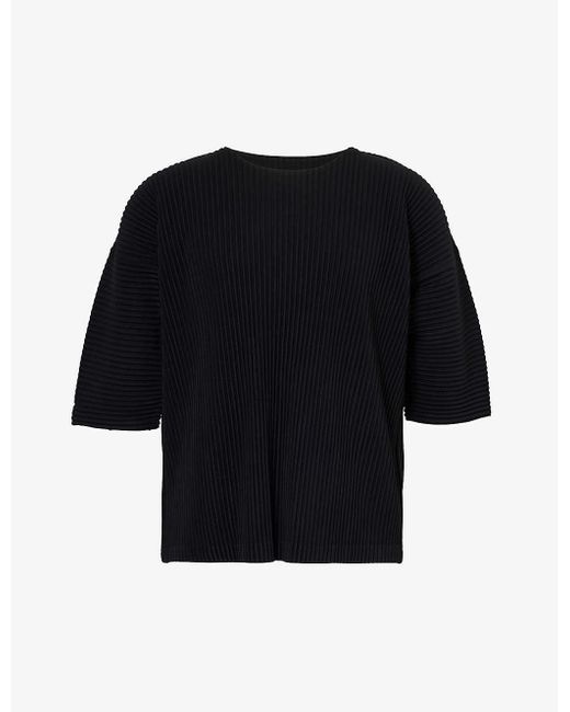 Homme Plissé Issey Miyake Black Pleated Crewneck Knitted T-shirt X for men