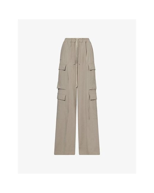 Rick Owens Natural Cargobelas Wide-Leg Crepe Trousers