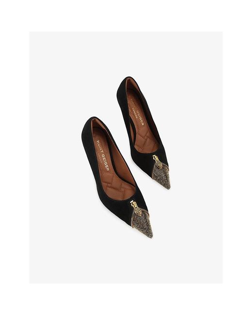 Kurt Geiger Black Zip Suede Courts