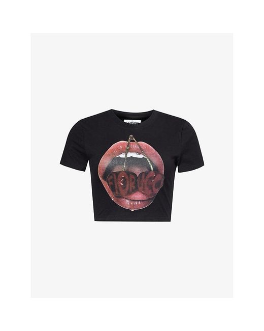 Fiorucci Black Mouth Graphic-print Stretch-cotton Jersey T-shirt