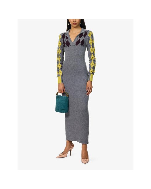 Zankov Blue Raisa Fitted Wool Maxi Dress