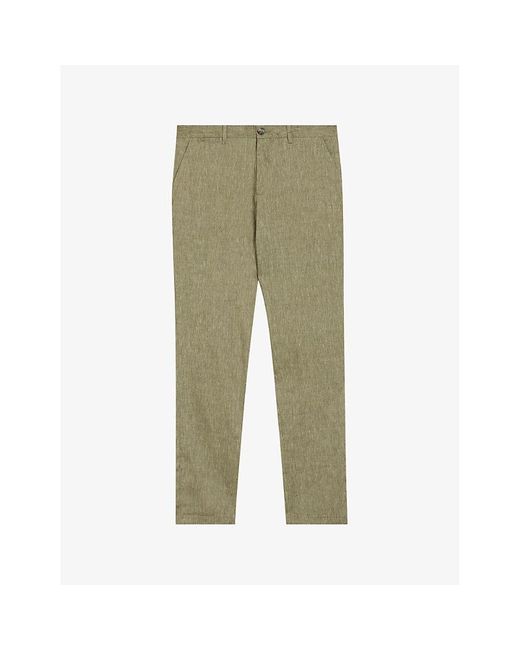 Ted Baker Green Majo Slim-fit Straight-leg Mid-rise Linen-blend Trousers for men