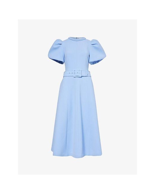 Rebecca Vallance Blue Juliana Puff-sleeve Stretch-woven Midi Dress