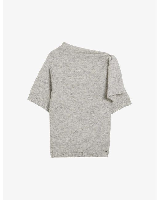 Ted Baker Gray Teebow Bow-embellished Short-sleeve Wool-blend T-shirt