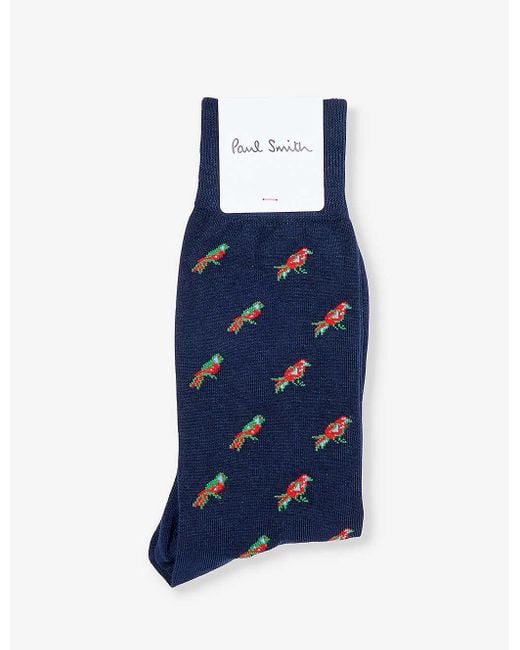 Paul Smith Blue Bird-pattern Cotton-blend Knitted Socks for men