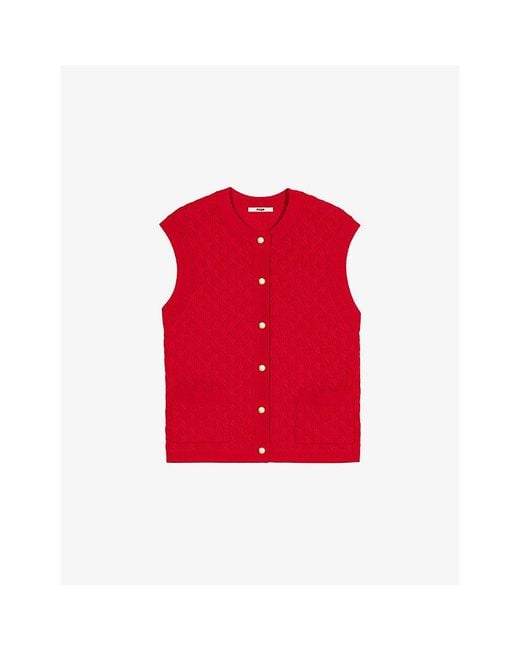 Maje Red Sleeveless Cable-Knitted Wool And Cashmere Top